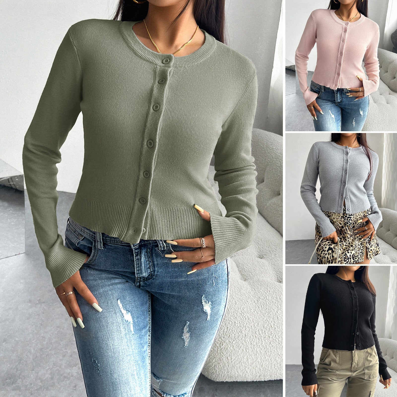 Damen-Strickjacke mit feiner Rippstruktur und Knopfverschluss, Größe [Größe fehlt]