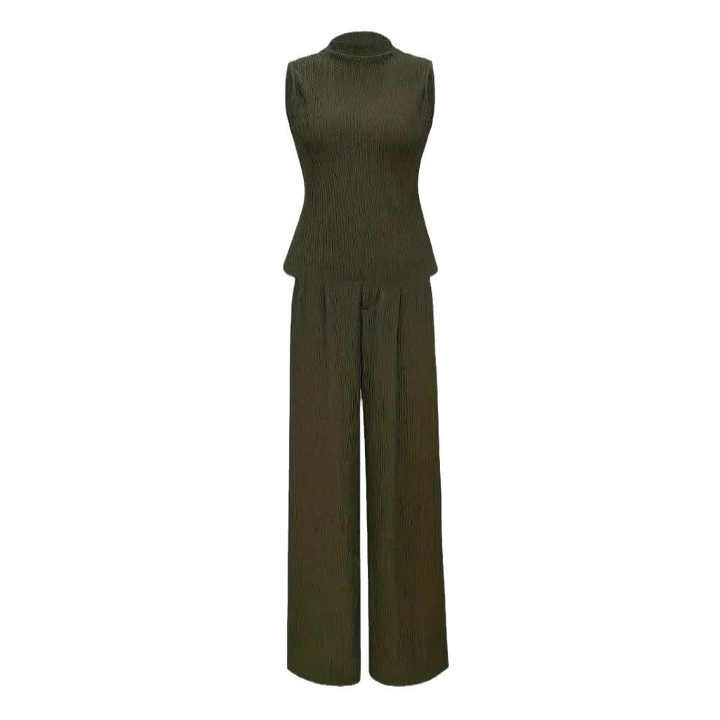 Women's elegant jumpsuit with ribbed texture and high collar, size