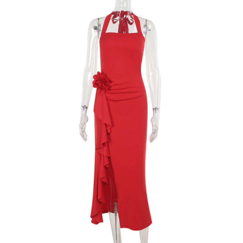 Damen-Abendkleid mit asymmetrischem Rüschendesign und verführerischem Neckholder, Größe Valenzora