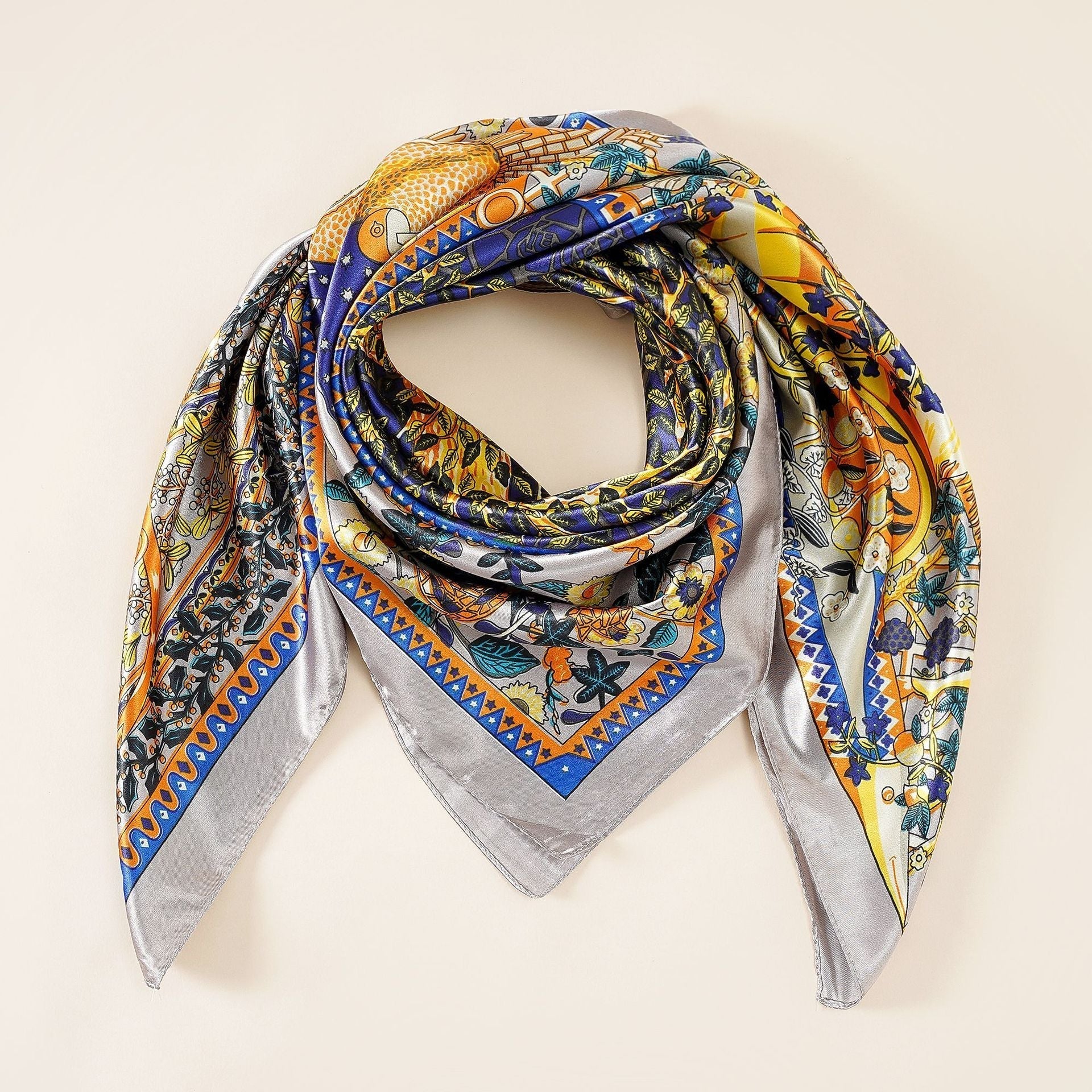 Women's luxurious silk scarf with an artistic floral design and shimmering sheen, size Valenzora