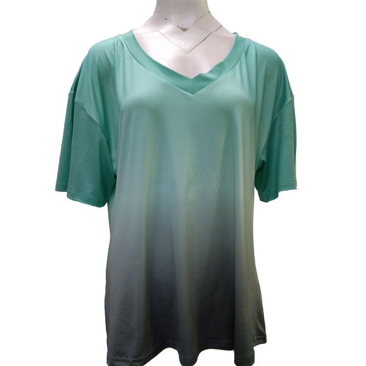 Valenzora | Gradient Print Colorful V-Neck T-Shirt