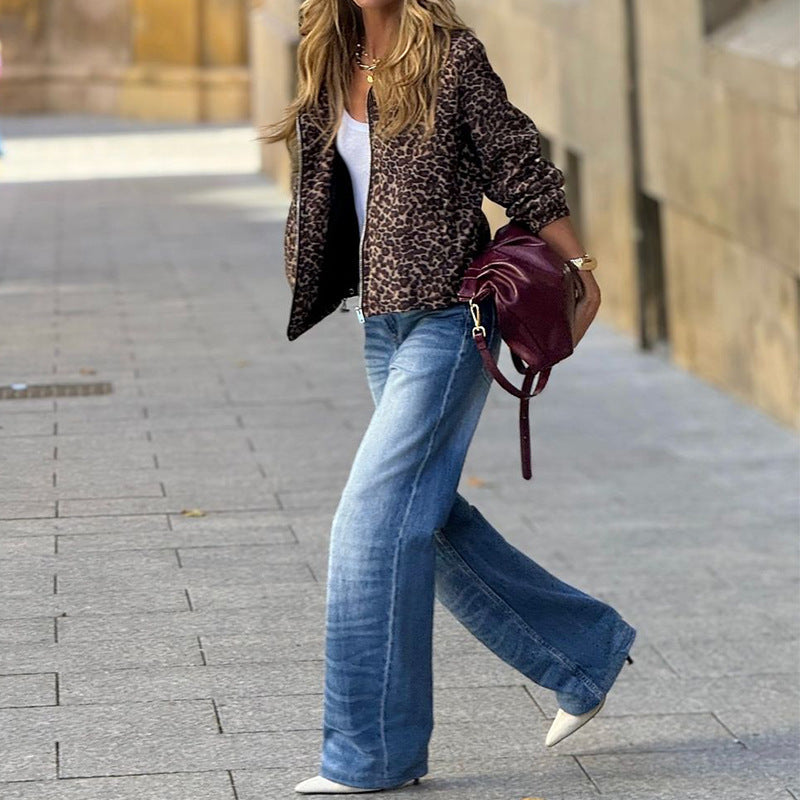Women's leopard print jacket in a relaxed fit, size