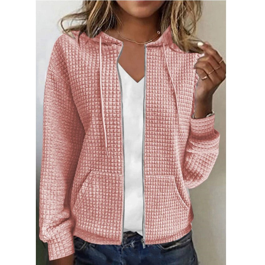 Women's fleece jacket with textured waffle pattern, size