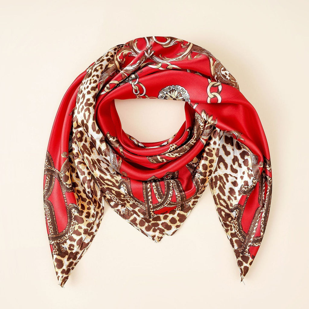 Women's silk scarf with elegant animal print and luxurious design, size S