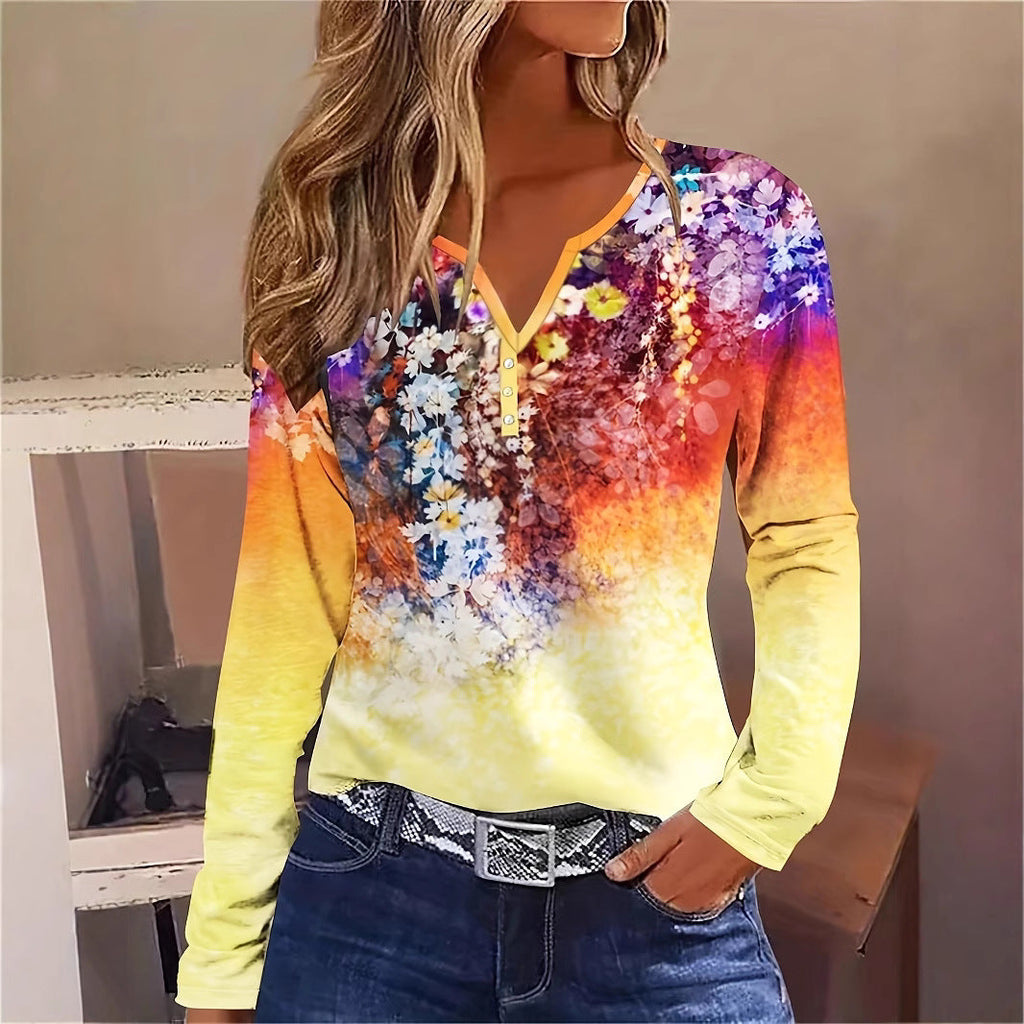 Valenzora | Floral round neck long-sleeved shirt