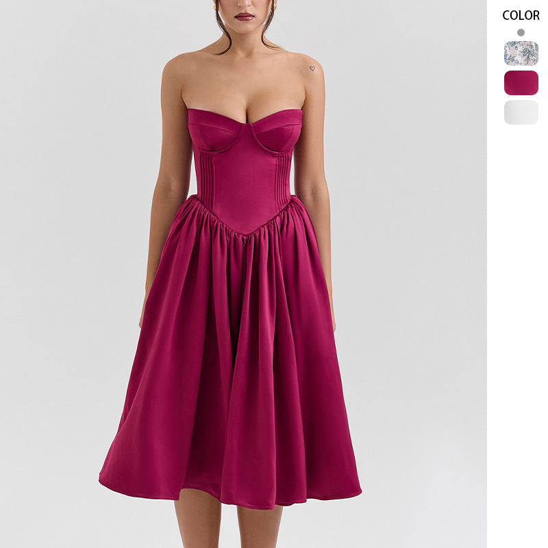 Abendkleid für Damen, trägerloses Design mit voluminösem Rock, Größe