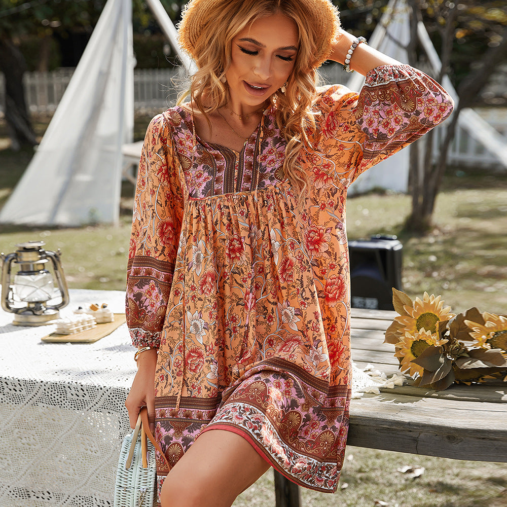 Damen Freizeitkleid mit floralem Design und lockerer Passform Drune