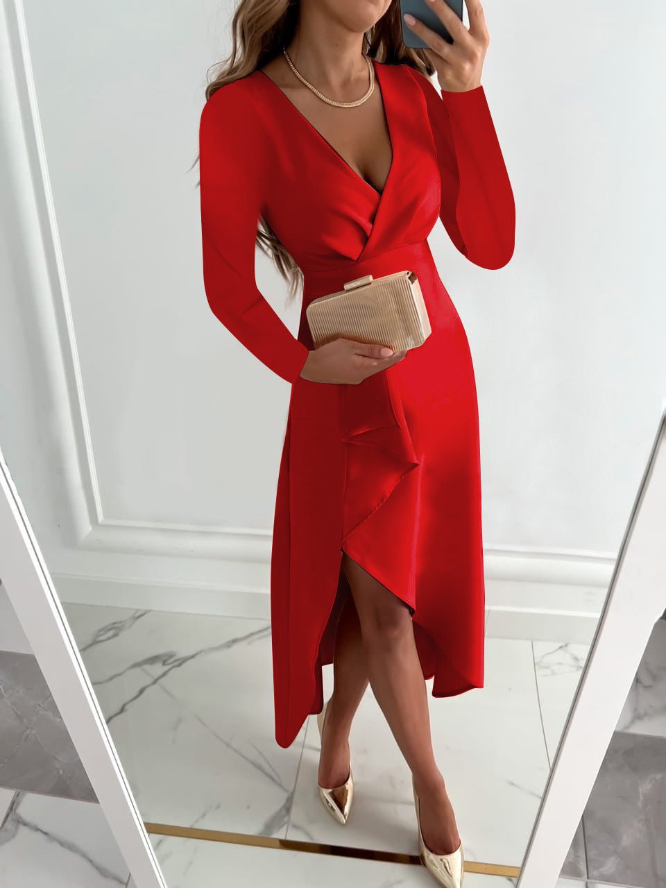 Valenzora | Elegantes Wickelkleid mit V-Ausschnitt und langen Ärmeln für Damen