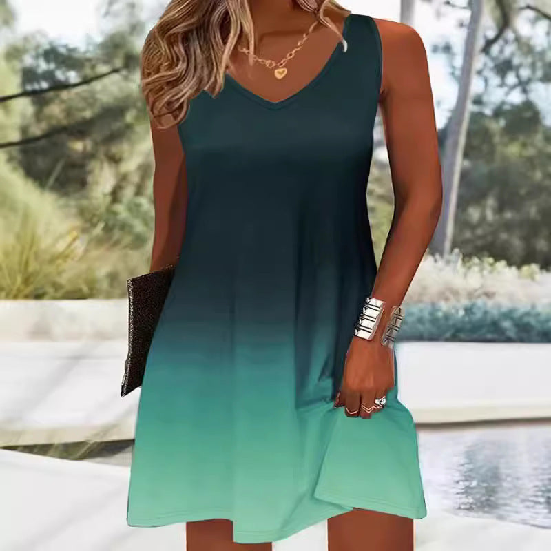 Women's summer V-neck dress in a fashionable ombre design, size S