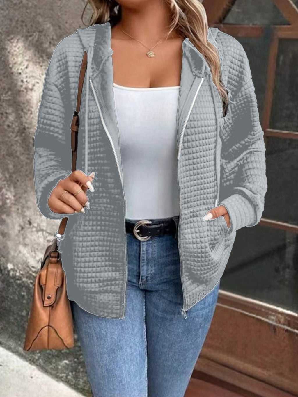 Damen-Kapuzenjacke aus strukturiertem Material, Größe