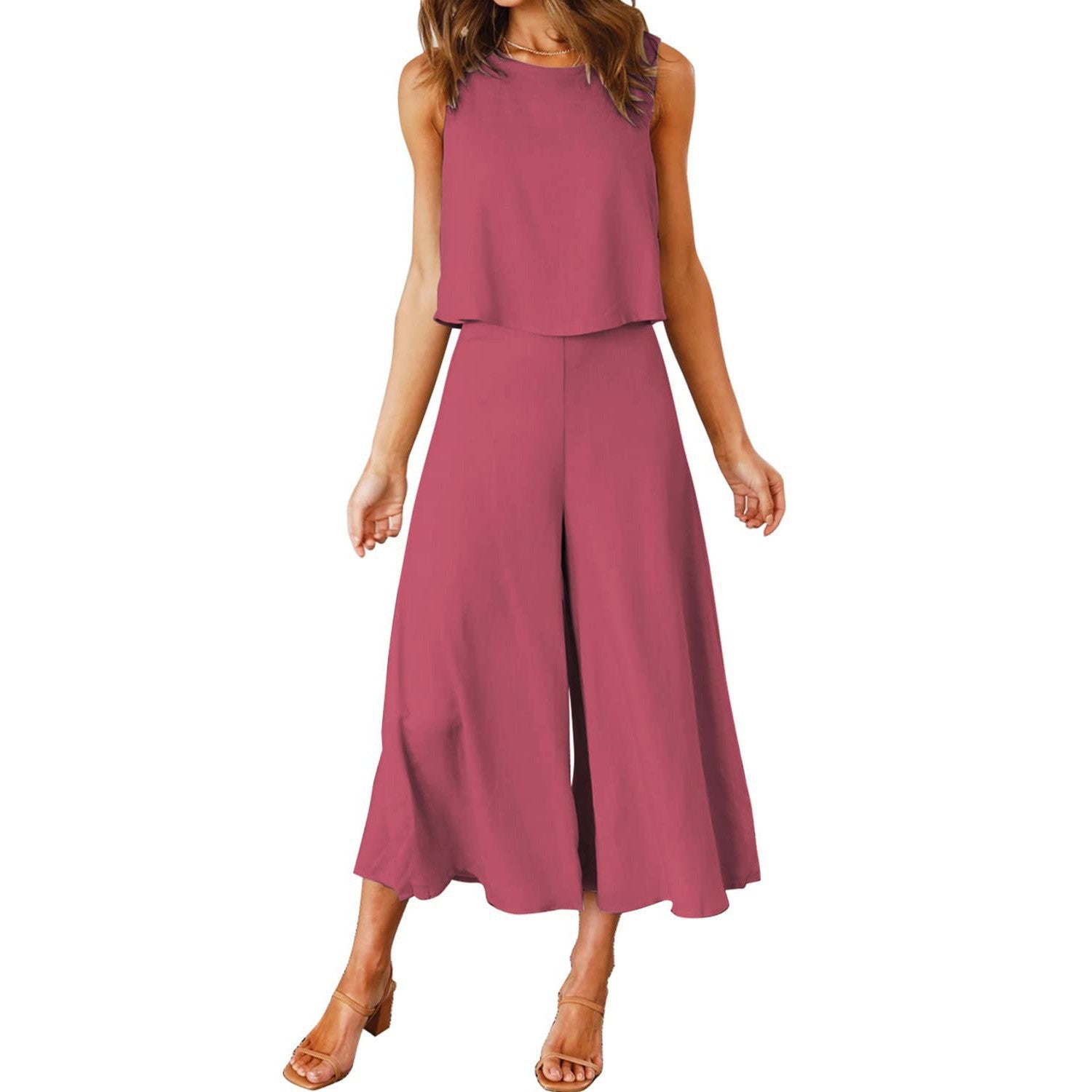 Women's airy jumpsuit with flared leg and sleeveless design, size S