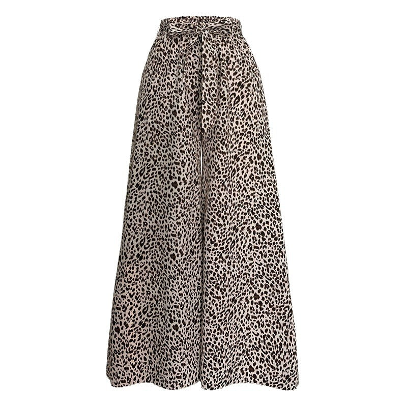 Damen-Palazzohose mit weitem Bein und stilvollem Leopardenmuster, Größe S