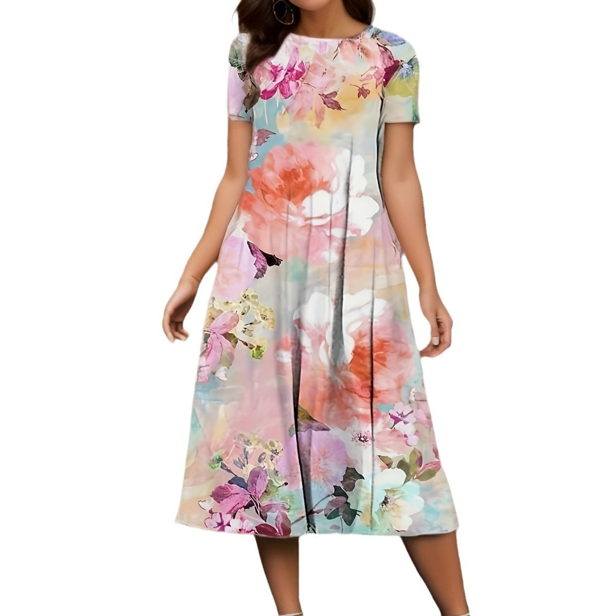 Valenzora | Floral Print Spring Summer Short Sleeve Dress