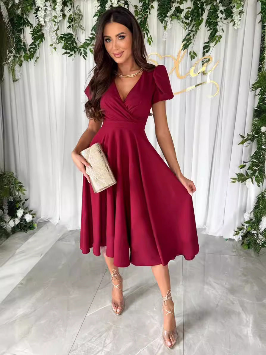 Elegantes Damen-Wickelkleid mit charmanten Puffärmeln, Größe