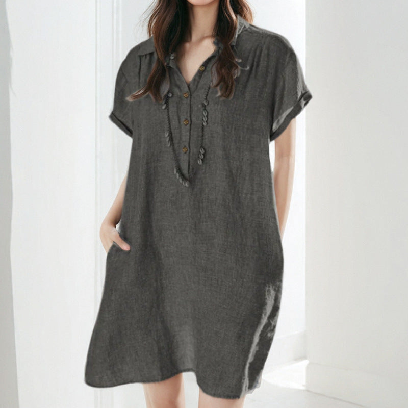 Women's casual dress with button placket and side pockets Drune