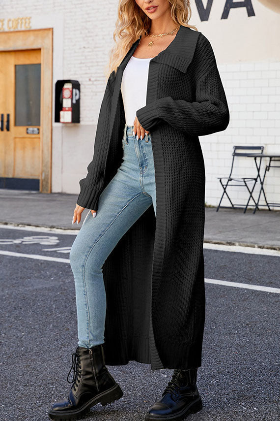 Valenzora Strickjacke mit Revers und langem Schnitt