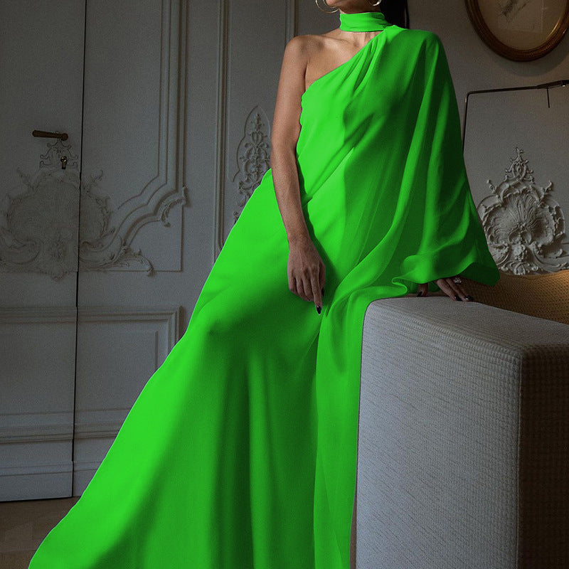 Elegantes One-Shoulder-Abendkleid für Damen mit fließendem Stoff und schickem Kragen, Größe S