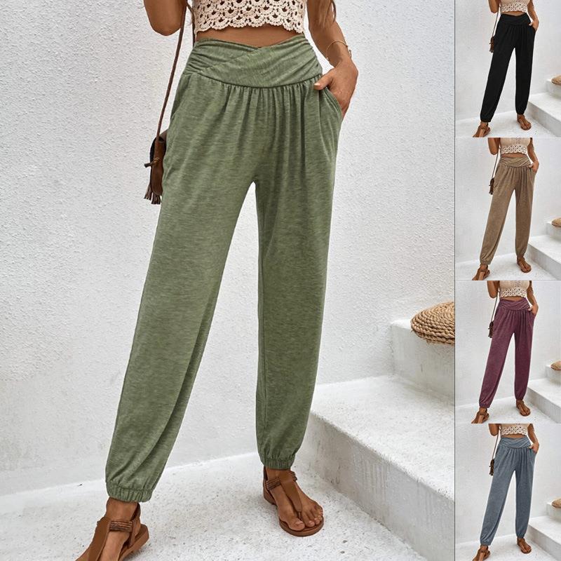 Women's casual high-waisted trousers with comfortable elastic waistband, size [size missing]