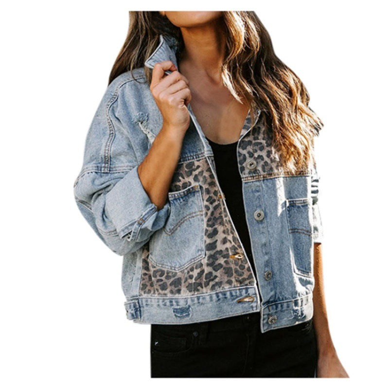 Women's denim jacket with a unique animal print and relaxed fit, size [size missing]