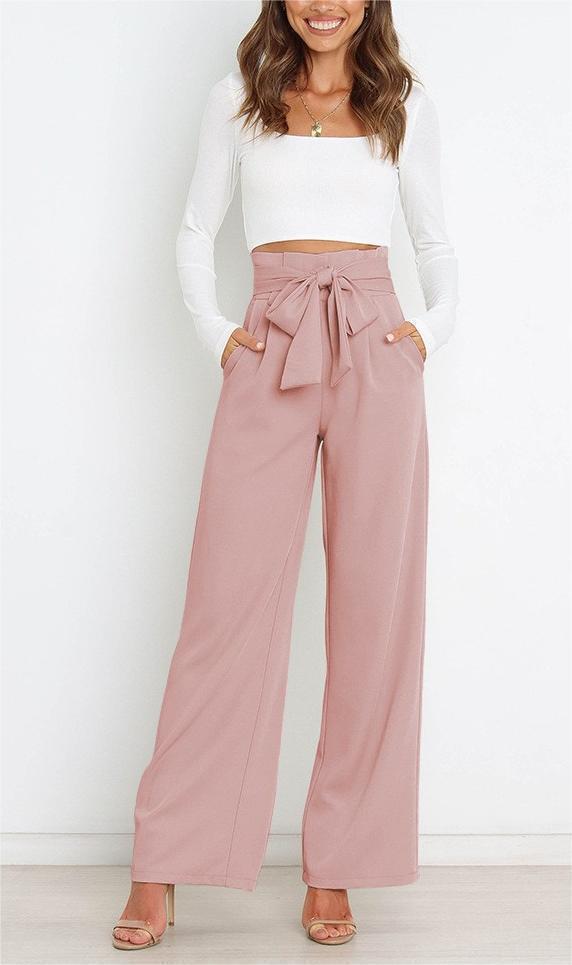 Women's elegant wide-leg trousers with waist belt, size