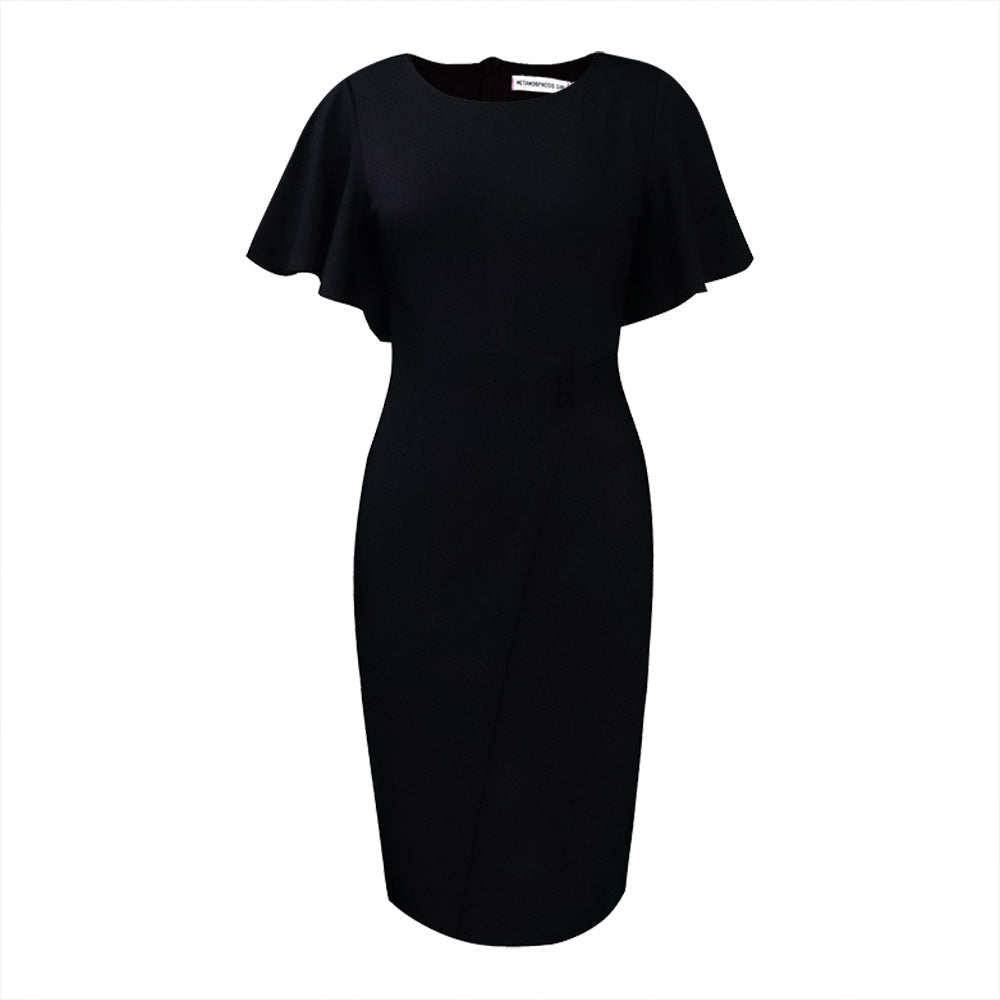 Valenzora | Women's Figure-Hugging Wrap Style Midi Dress with Short Sleeves