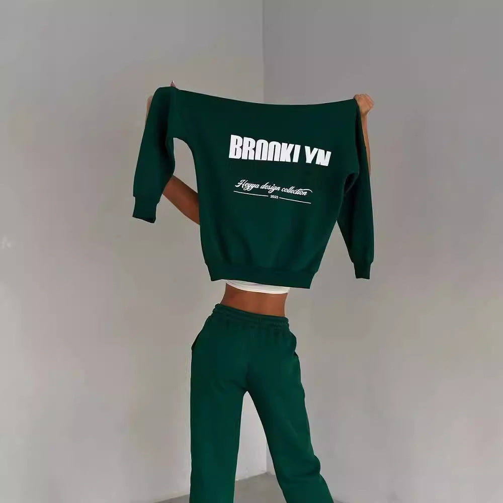Women's casual fleece hoodie and jogging pants set with practical drawstring and high-quality cotton blend, size [size missing]