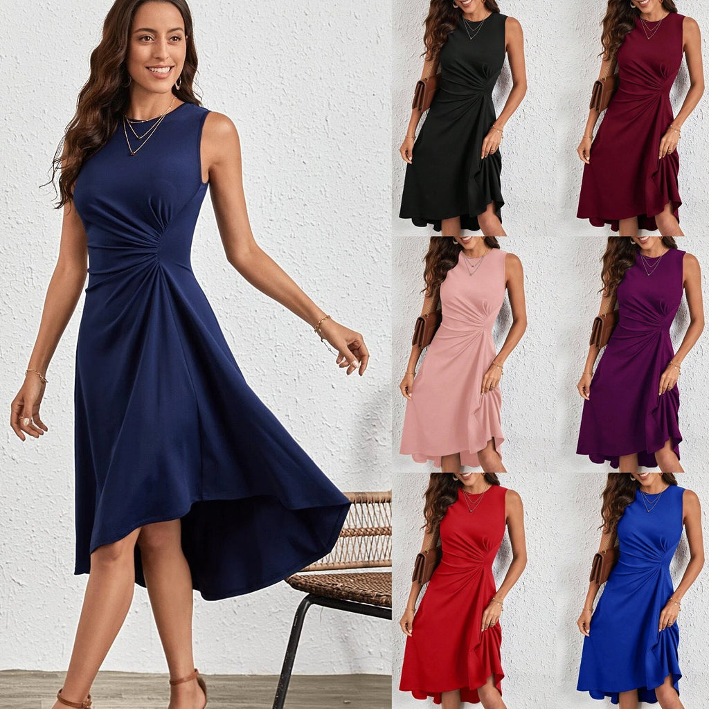 Women's trendy wrap dress with asymmetrical hem and figure-hugging cut, size [size]