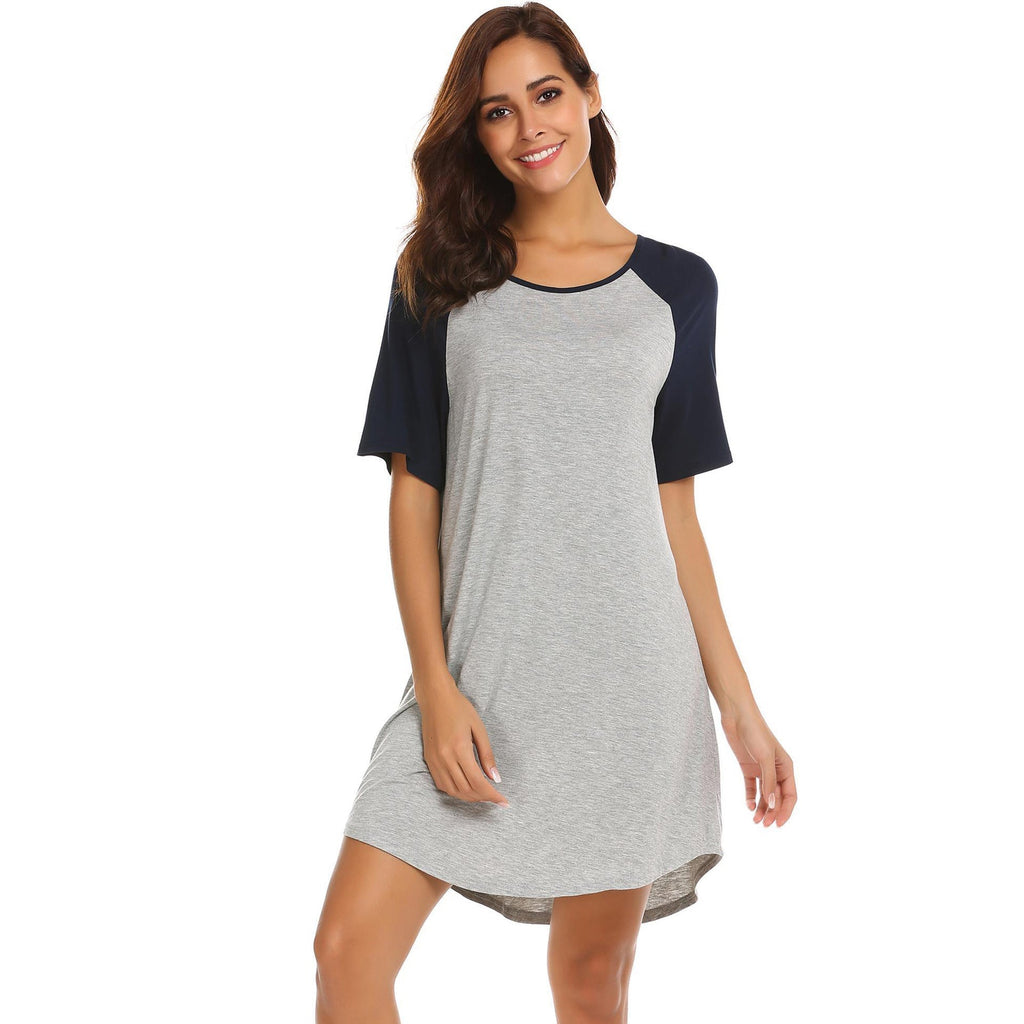 Damen Freizeit-T-Shirt-Kleid mit Kontrastärmeln und bequemem Schnitt, Größe S