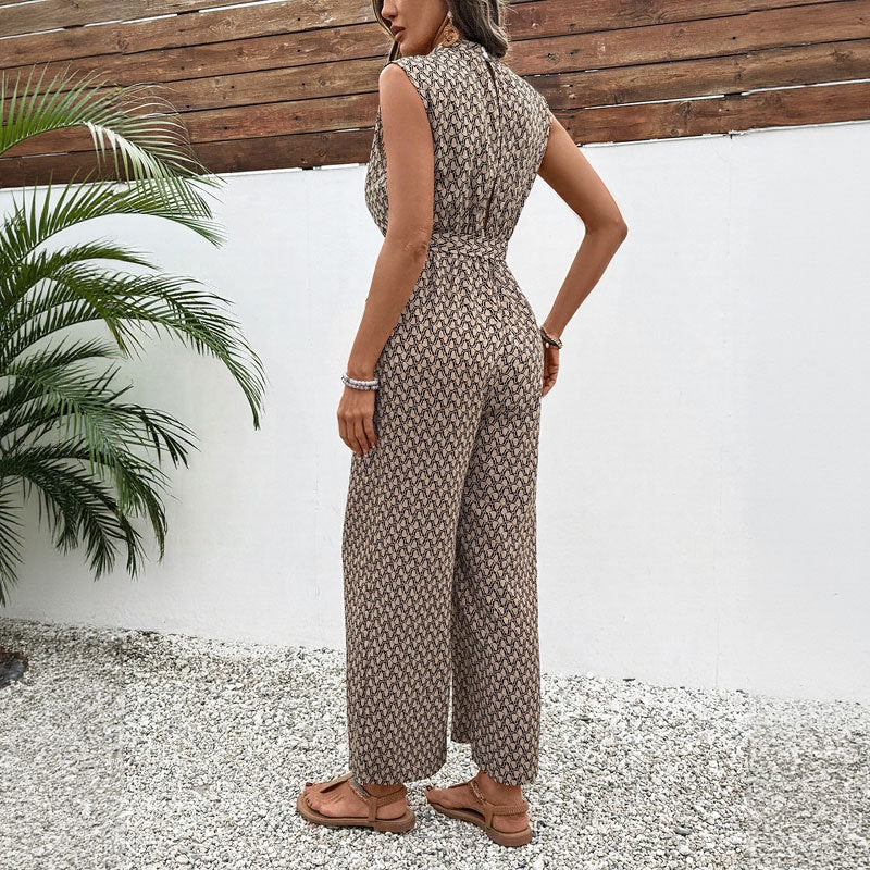 Women's jumpsuit with elegant knot and floral design, size