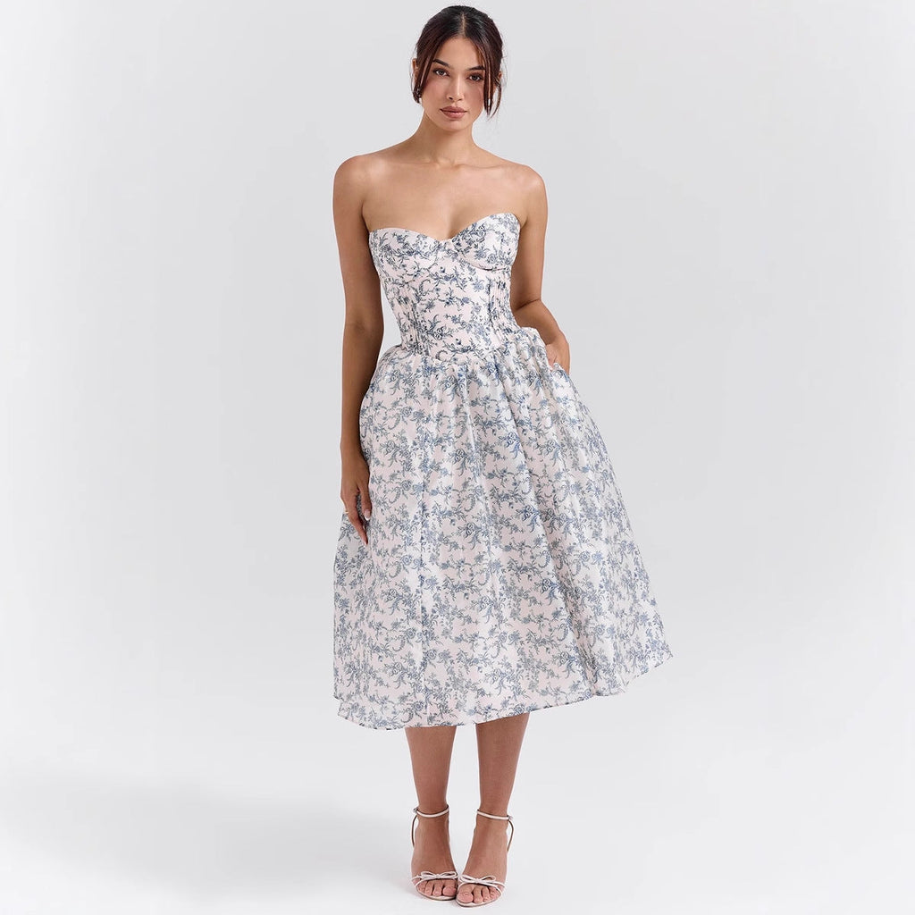 Abendkleid für Damen, trägerloses Design mit voluminösem Rock, Größe
