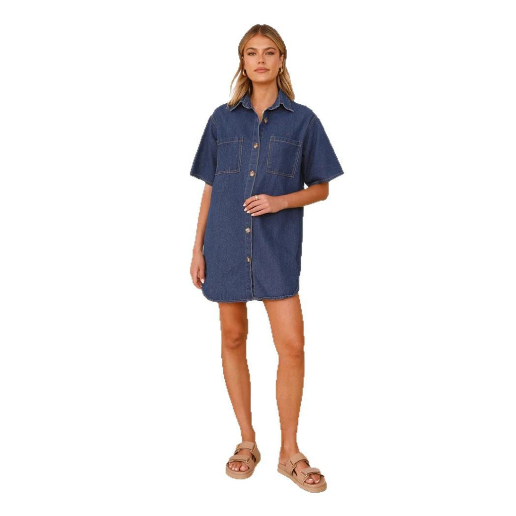 Women's denim camisole dress with practical pockets and trendy look, size S