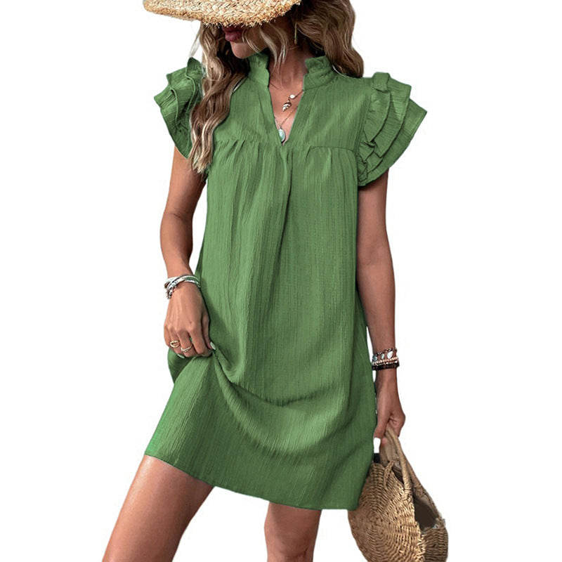 Damen Freizeitkleid mit Rüschenärmeln und lockerer Passform Drune