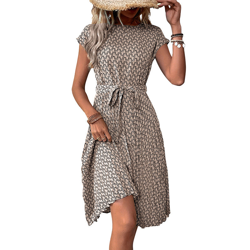 Damen Midi-Kleid mit asymmetrischem Schnitt und modischem Bindegürtel, Gr.