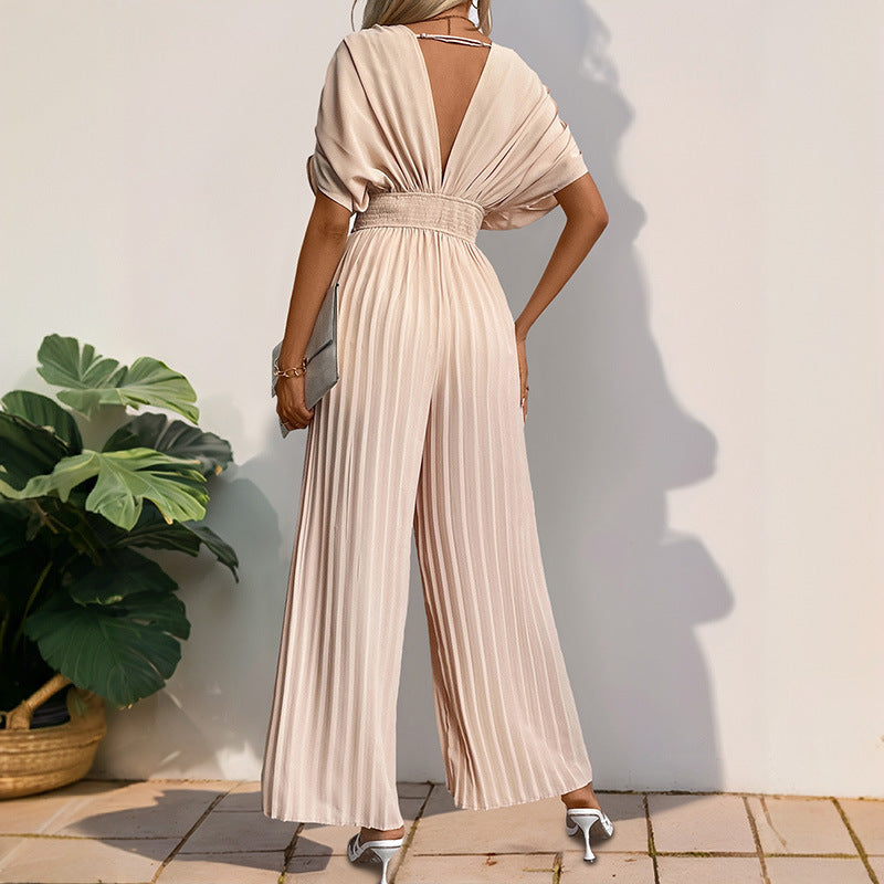 Women's elegant jumpsuit with deep V-neck and voluminous sleeves, size [size missing]