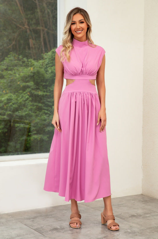 Women's cut-out summer dress with high collar, size