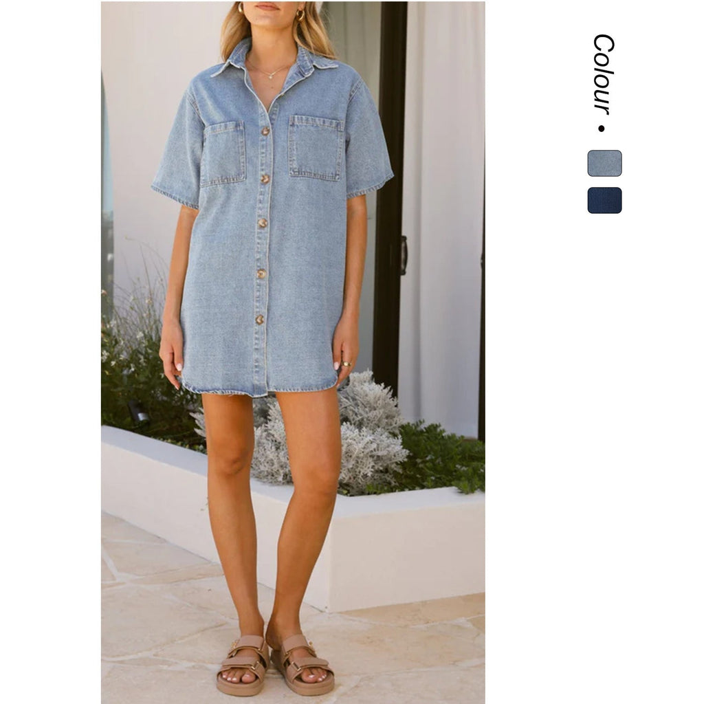 Women's denim camisole dress with practical pockets and trendy look, size S
