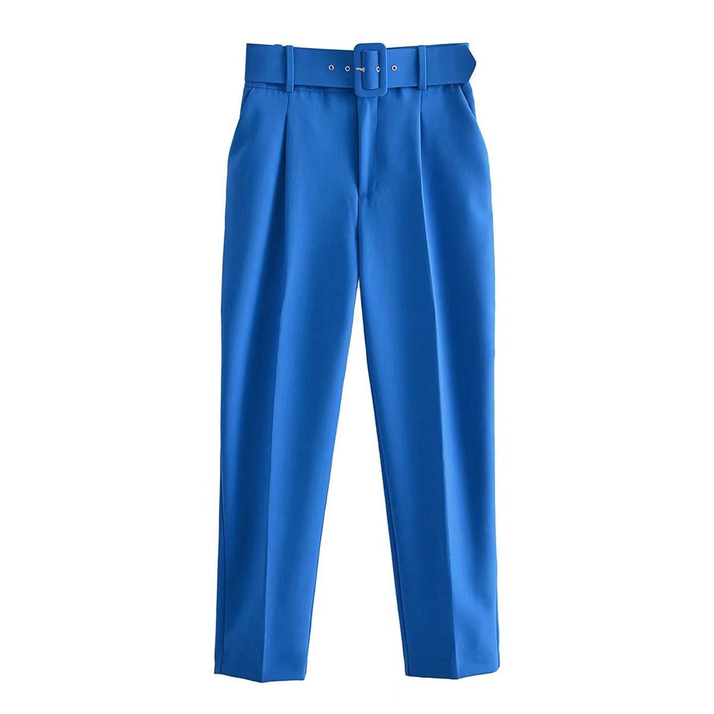 Women's wide-leg high-waisted trousers with a stylish belt, size