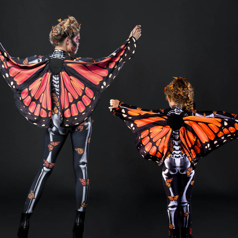 Damen-Bodysuit mit Skelettmuster und Schmetterlingsflügeln, Größe