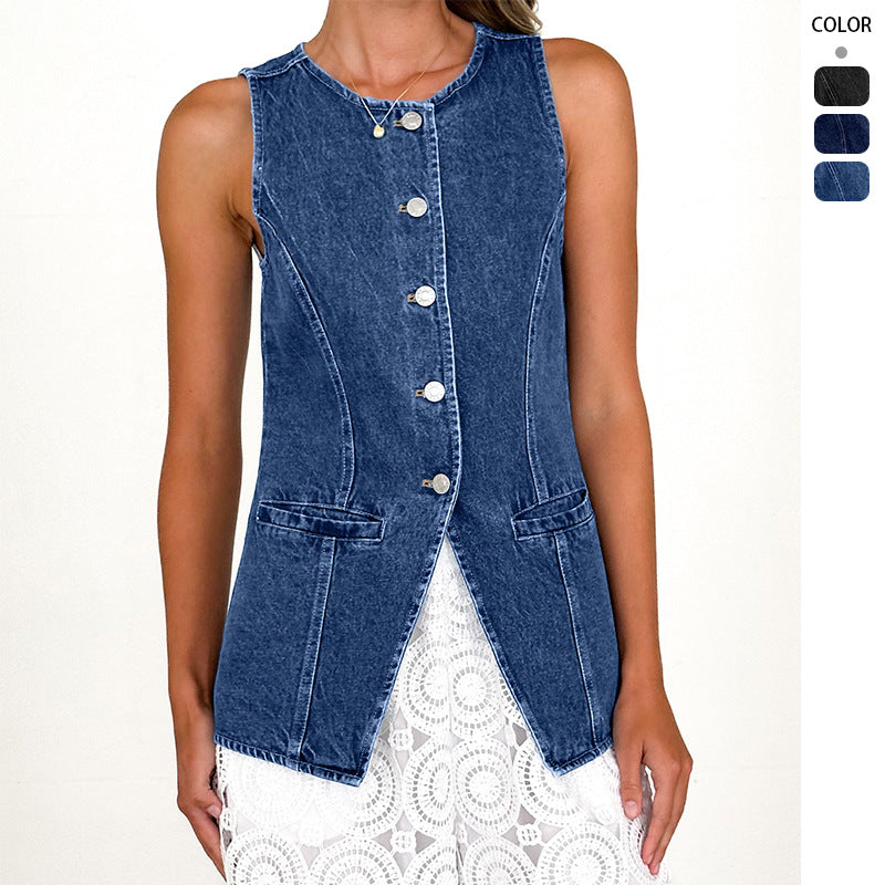 Damen-Jeanshemdjacke mit modernem Schnitt und Knopfdetails, Größe S