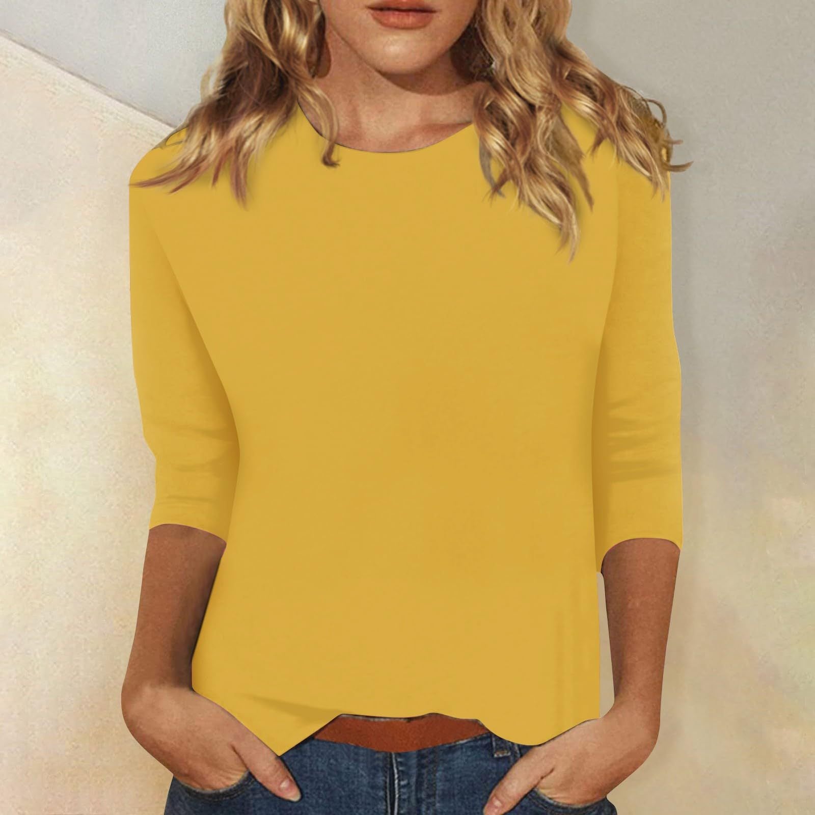 Damen Freizeit-Oberteil mit eleganten 3/4 Ärmeln und abgerundetem Saum, Größe S