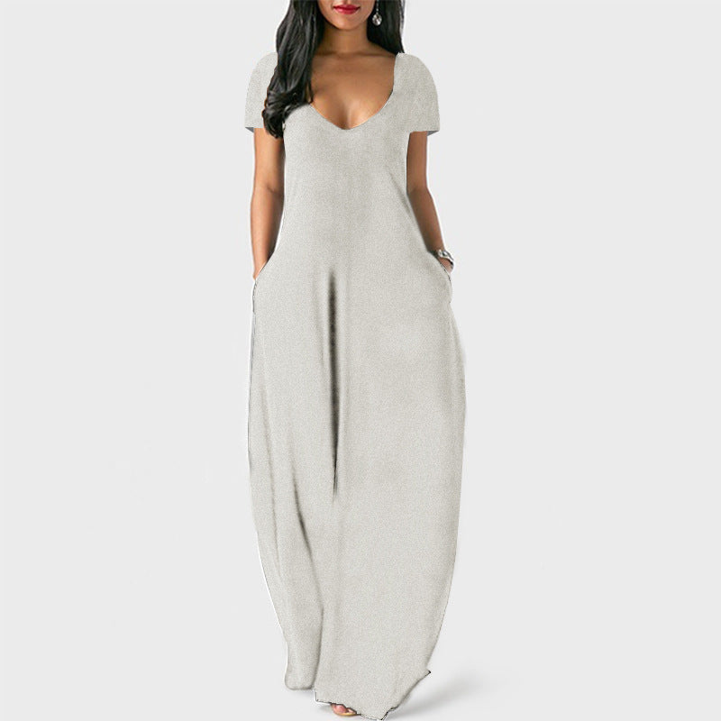 Valenzora | U-neck short sleeve loose fit maxi dress