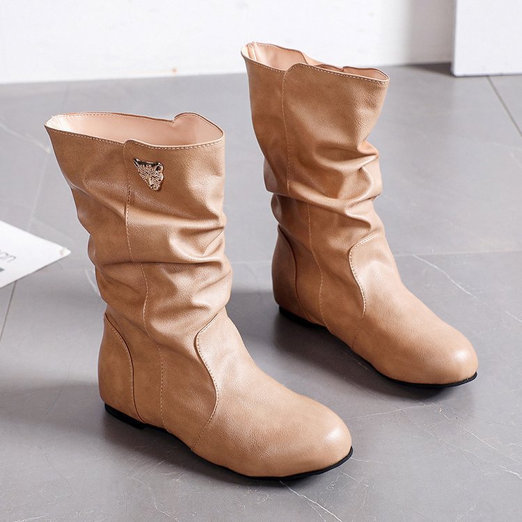 Women's fashionable boots with a casual pleated design and elegant heel, size S