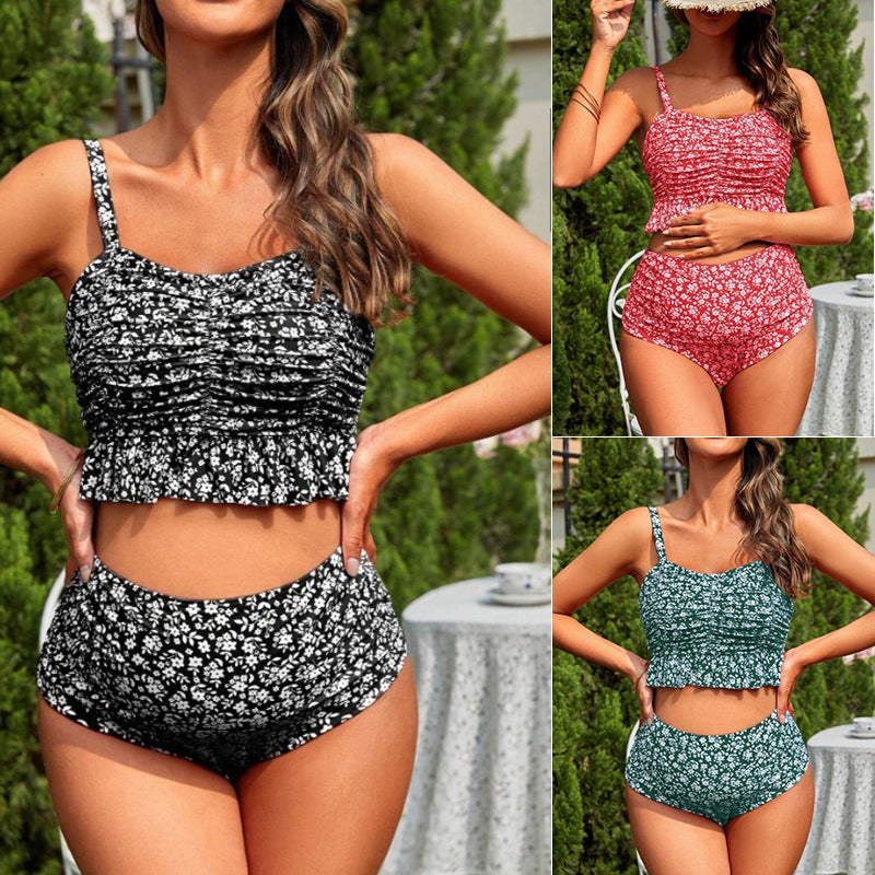 Valenzora | Women's tankini set with playful ruching and high leg cut