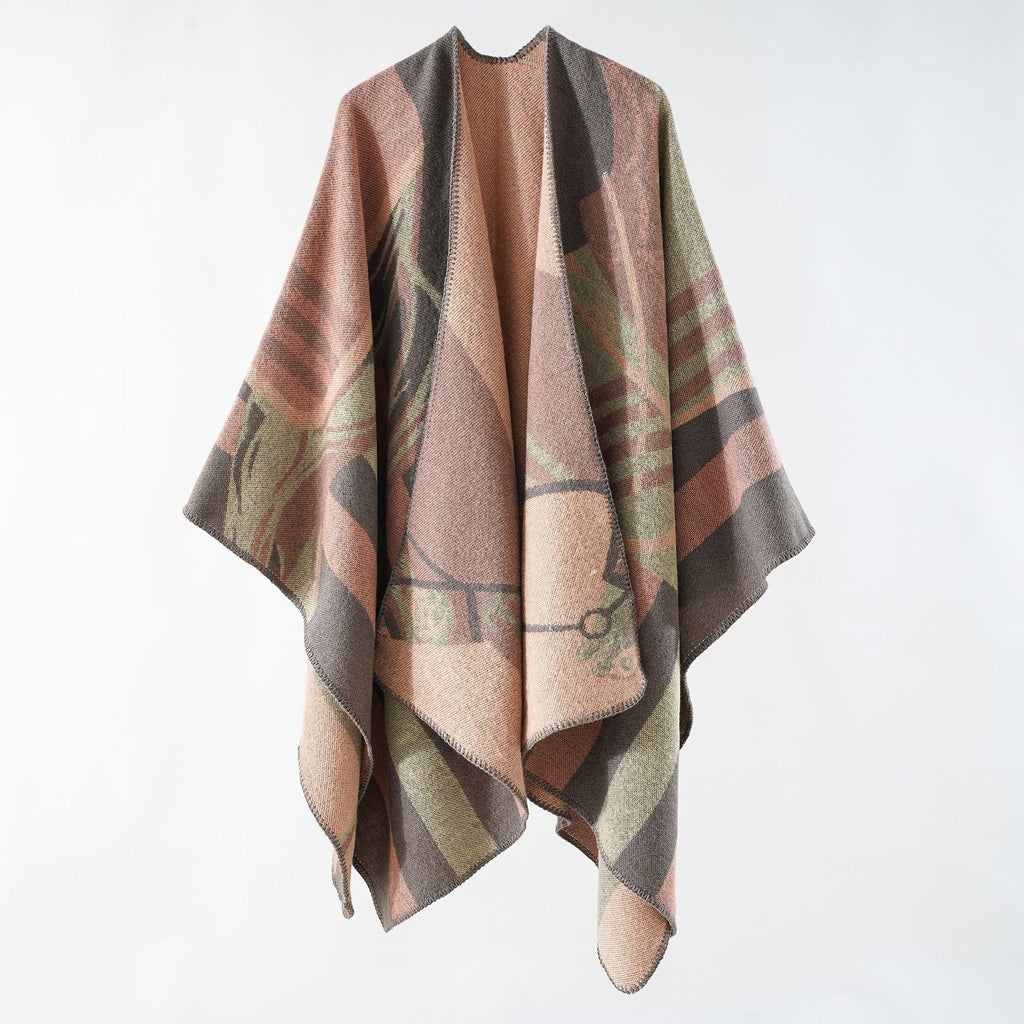Eleganter Damen-Strickponcho mit kunstvollem Muster und feinen Fransen, Größe Valenzora