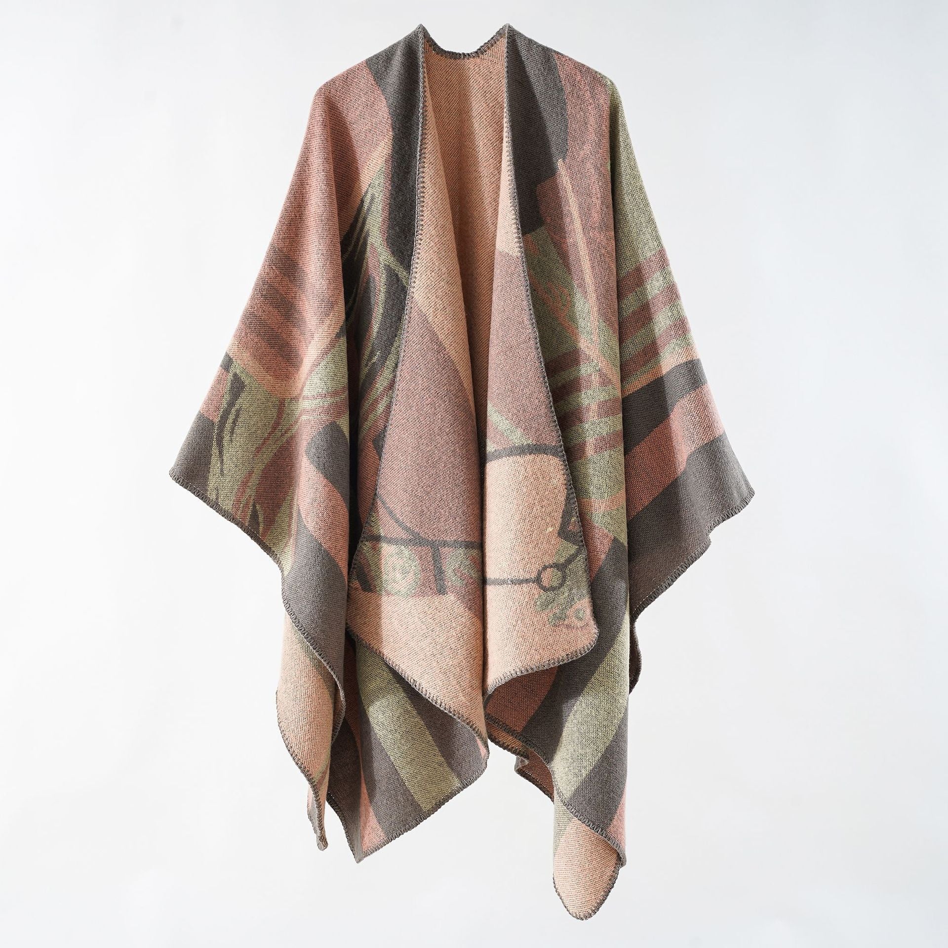 Eleganter Damen-Strickponcho mit kunstvollem Muster und feinen Fransen, Größe Valenzora