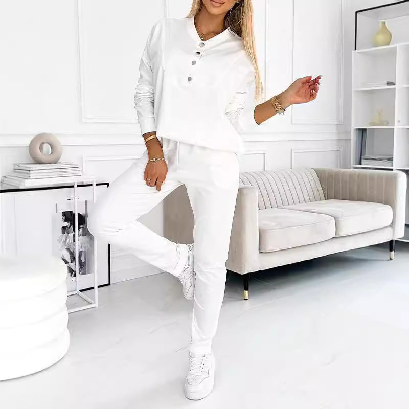 Damen Freizeit-Jumpsuit mit asymmetrischem Ausschnitt und Knopfdetails