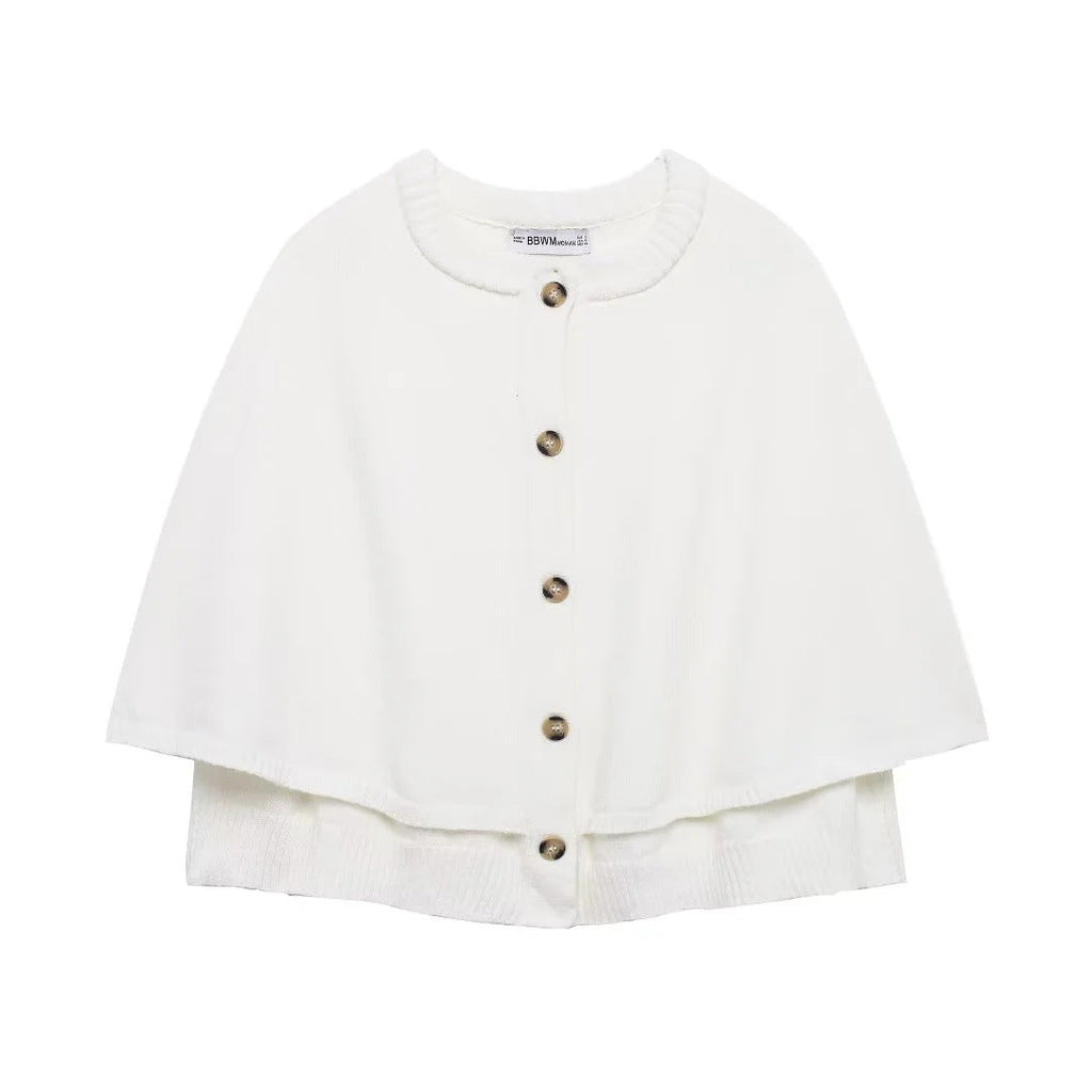 Damen-Cape aus weichem Strick mit Knöpfen, Größe