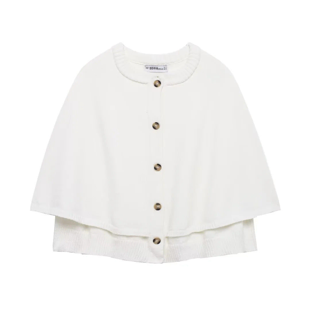 Damen-Cape aus weichem Strick mit Knöpfen, Größe