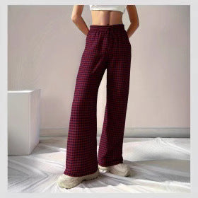 Women's wide-leg checked trousers with elasticated waistband and chic cut, size [size]