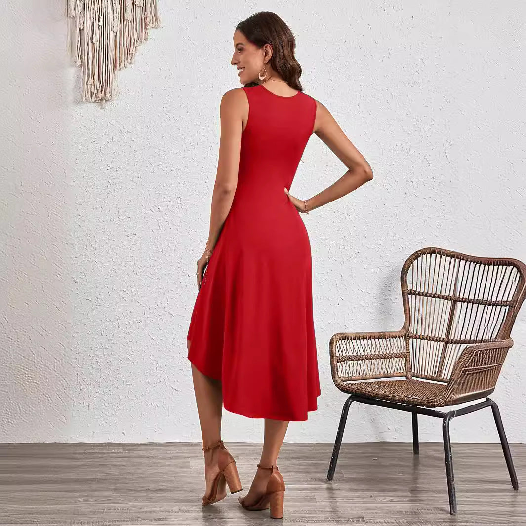 Women's trendy wrap dress with asymmetrical hem and figure-hugging cut, size [size]